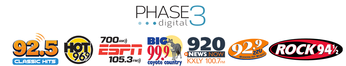 Phase 3 Digital and KXLY radio logos